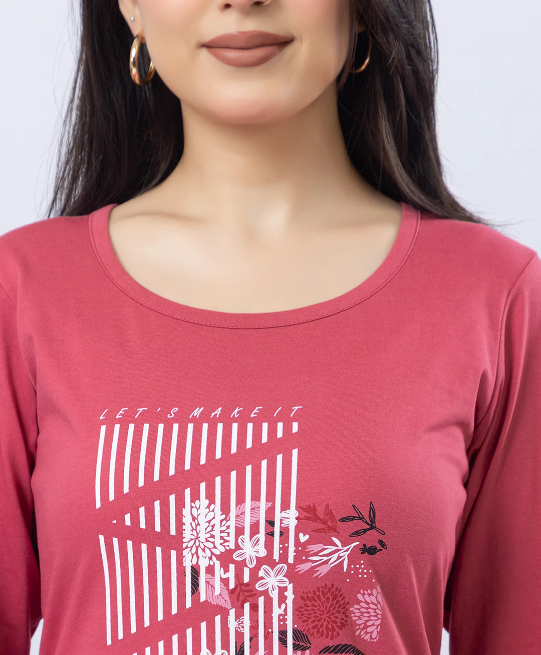 Elegant Printed Round-Neck Night Suit