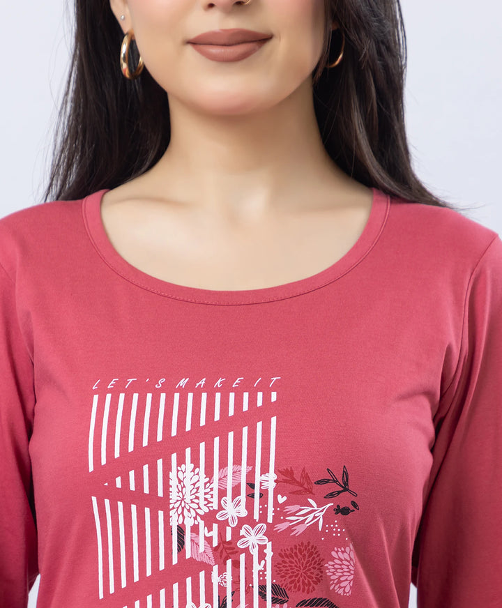 Elegant Printed Round-Neck Night Suit