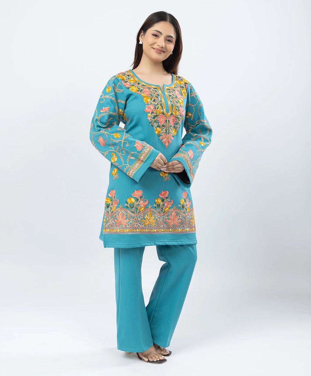 Straight Kurta Set with Kashmiri Embroidery.