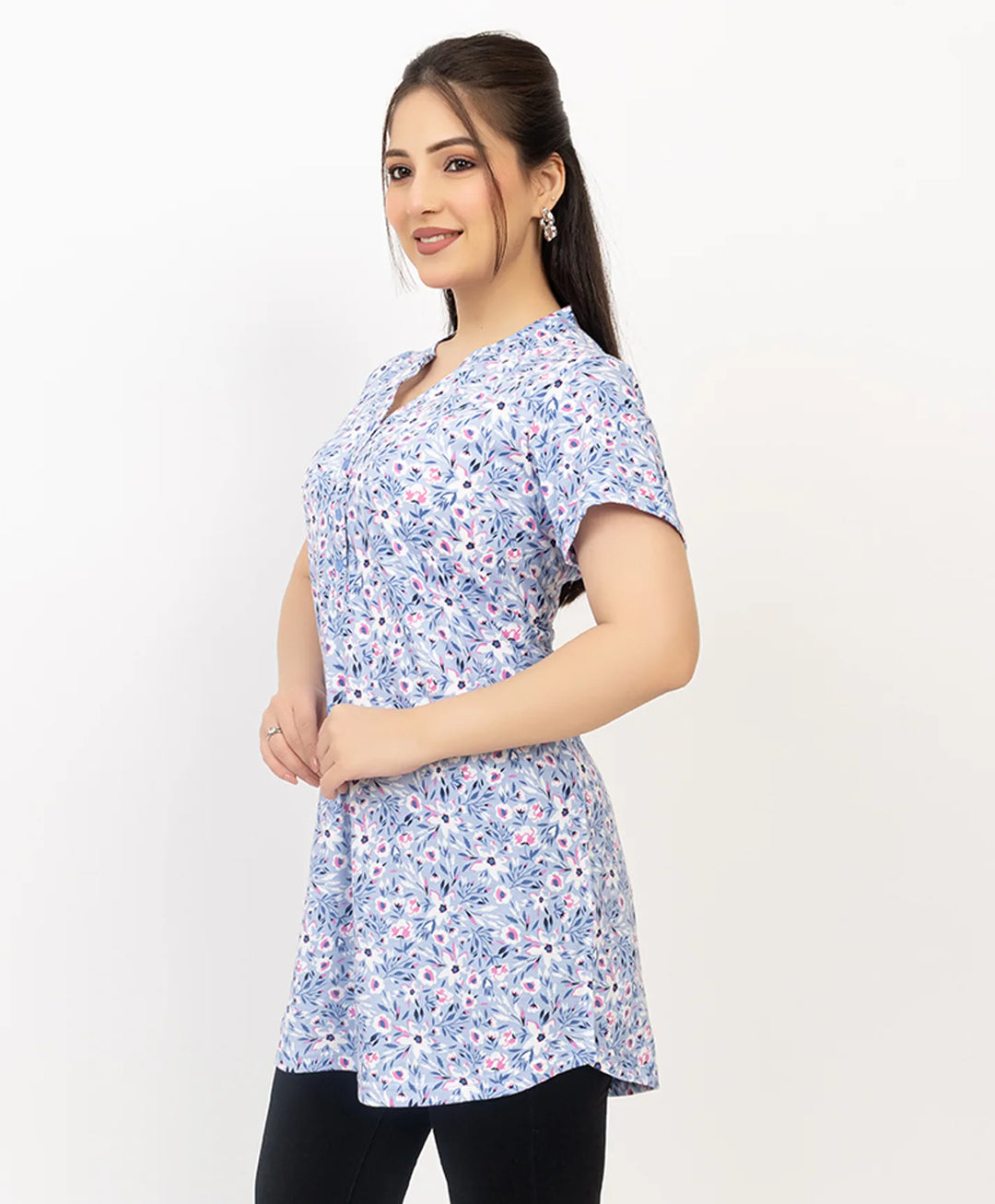 Floral Print Short Sleeve Tunic Kurti