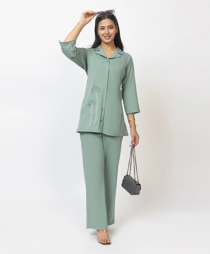 Premium Embroidered Collared Co-Ord Set