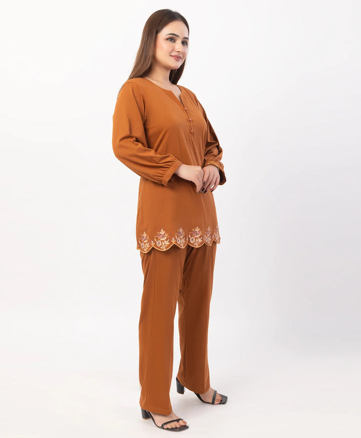 Floral Cut Work Hem Kurta Set with fitted Cuffed Sleeves