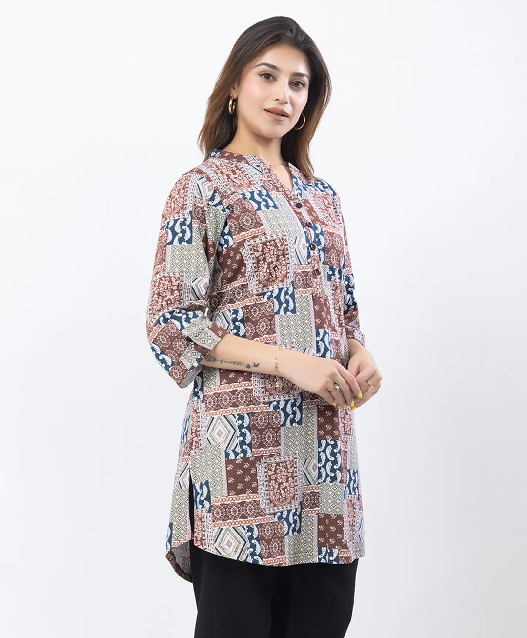 Floral Print Three-Quarter Sleeve Short Kurti