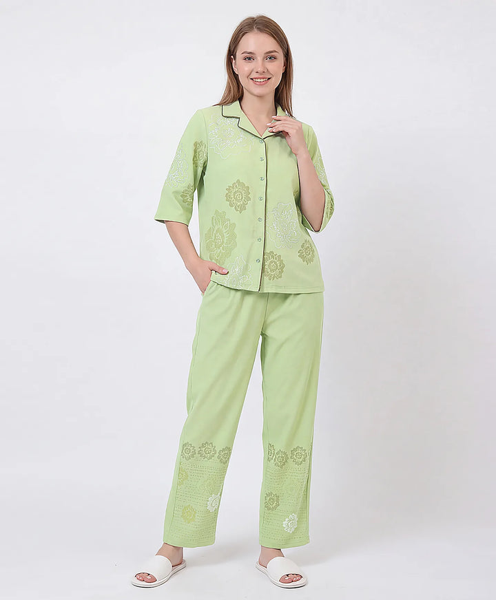 Printed Front Open Night Suit