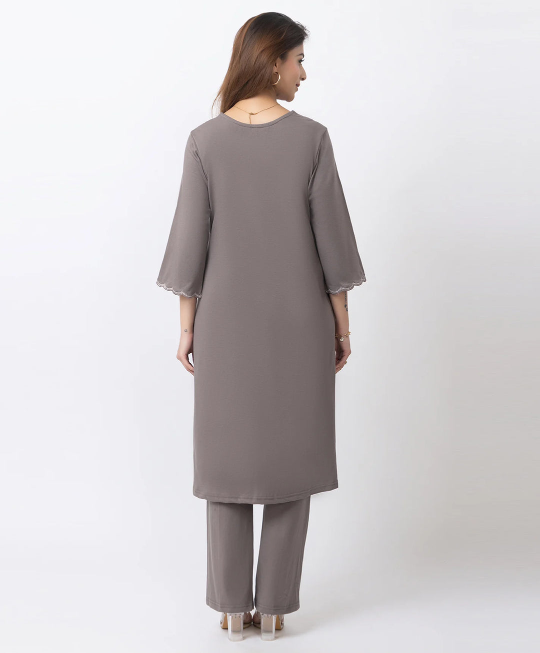 Graceful Long Kurta Set with Embroidered Neckline