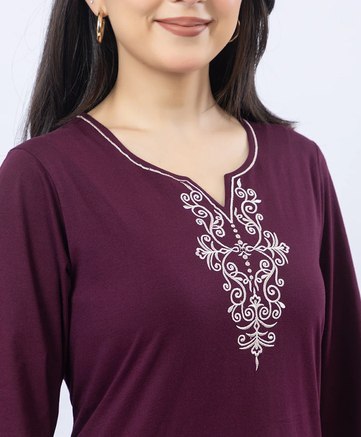 Embroidered V-Slit Straight Kurta Set