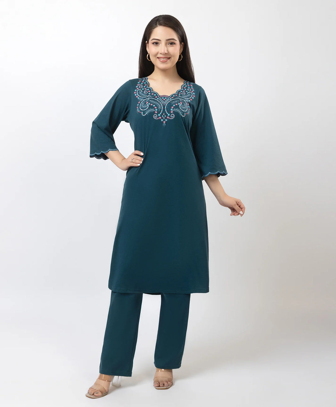 Straight-Cut Embroidered Kurta with Pants