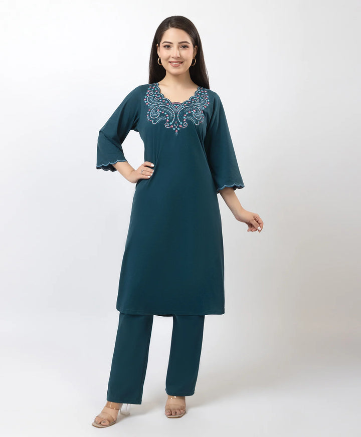 Straight-Cut Embroidered Kurta with Pants