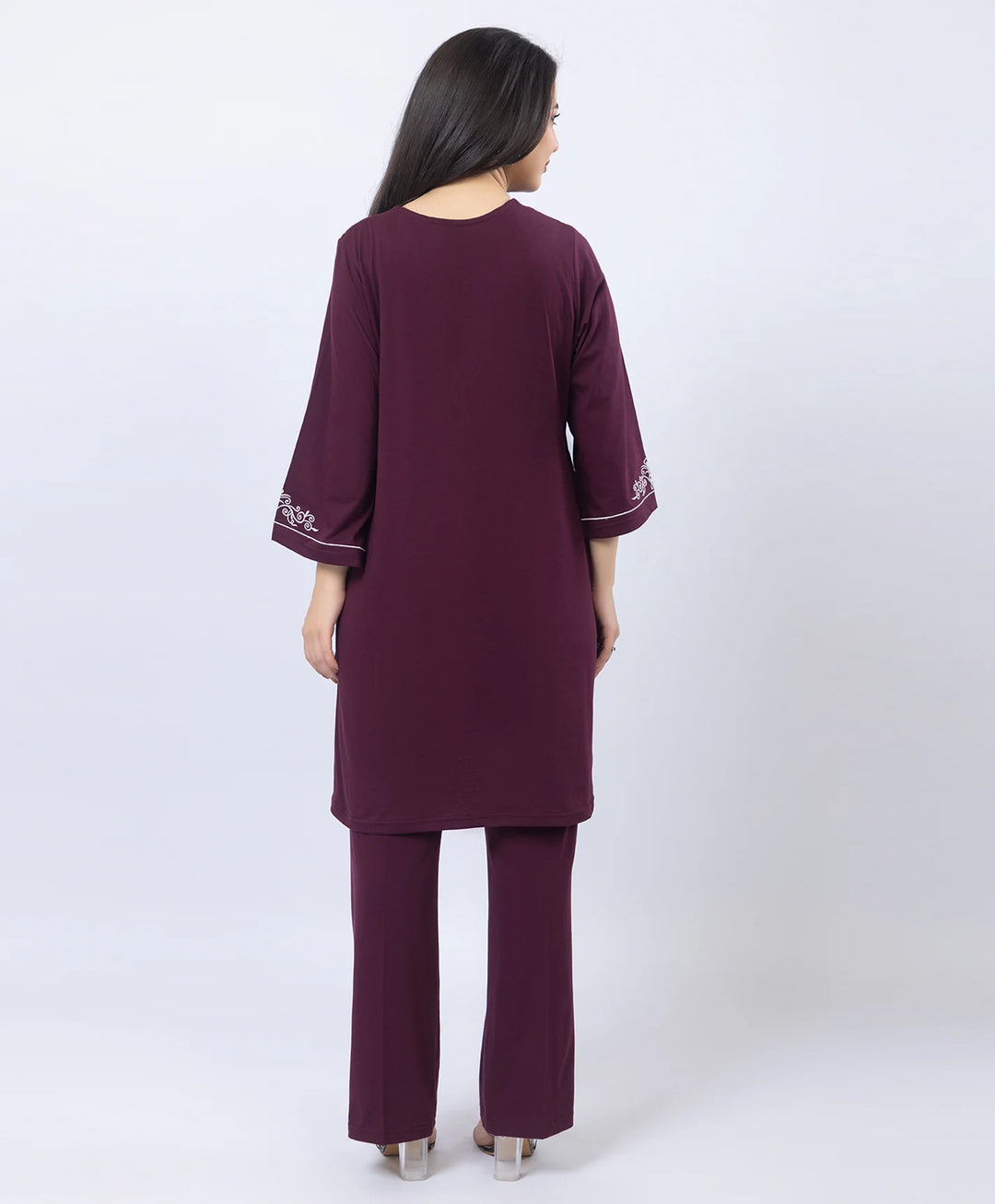 Embroidered V-Slit Straight Kurta Set