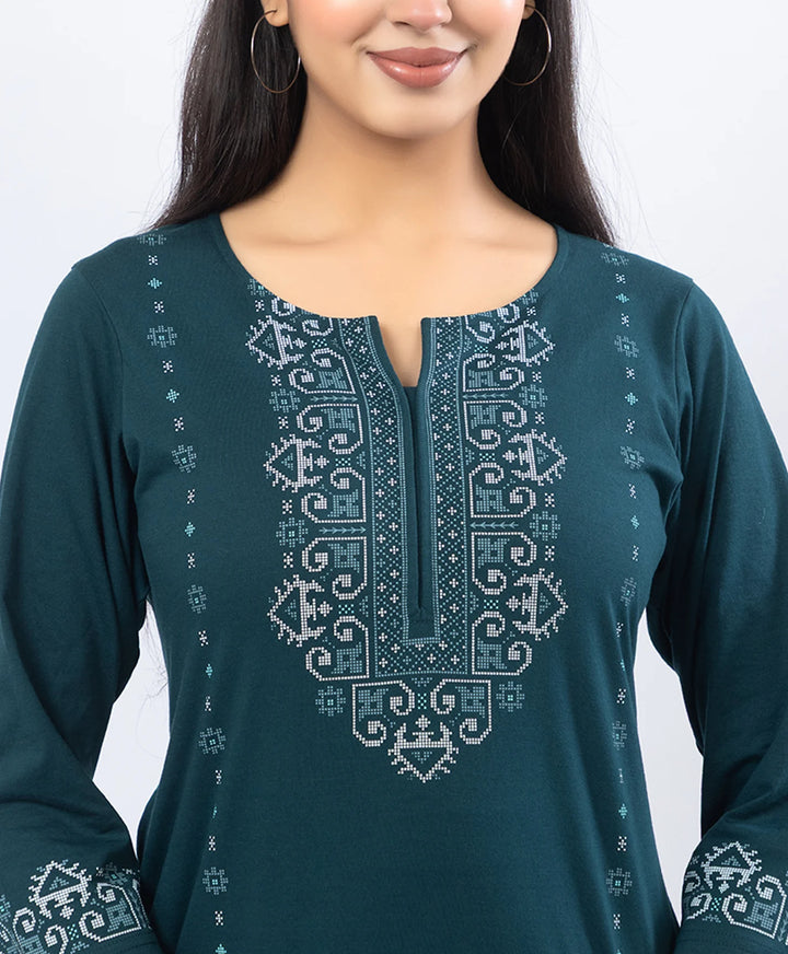 Embroidered-Style Printed Kurta Set