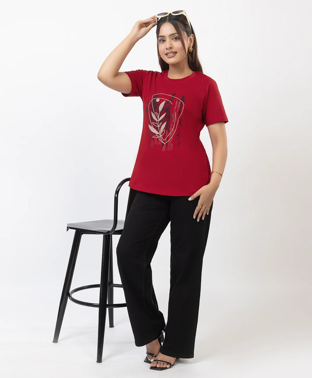 Premium Graphic Print Round Neck Short Sleeve Top