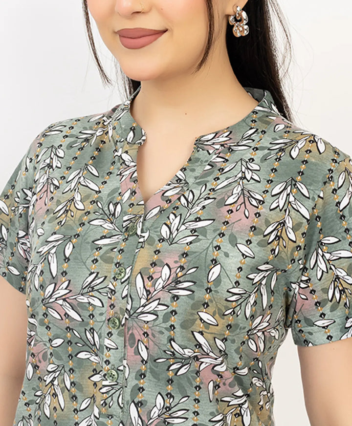 Floral Print Short Sleeve Tunic Kurti