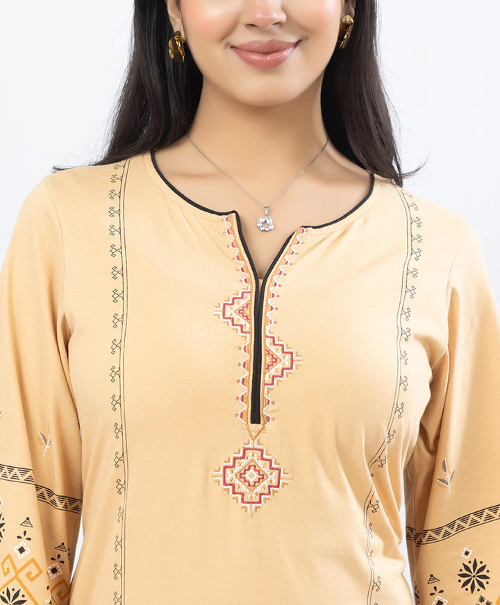 Straight Fit Long Kurta Set with Printed Embroidery Accents