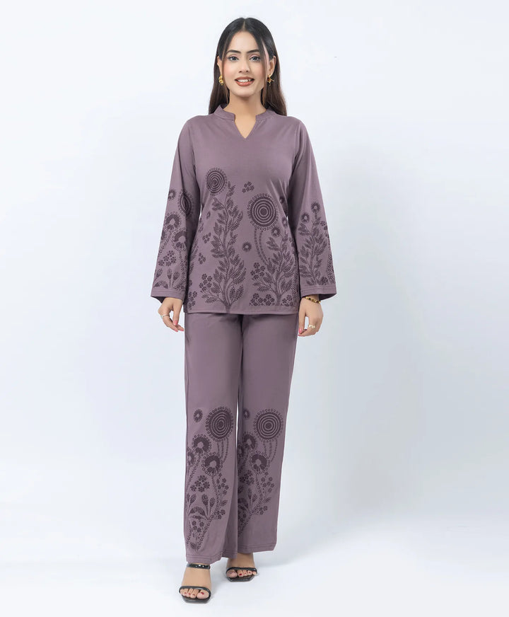 V-Notch Floral Tunic & Coordinated Printed Bottom Co-Ord Set