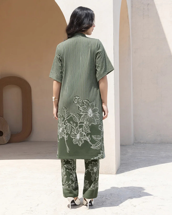 Long Monochrome Bloom Kurta Set