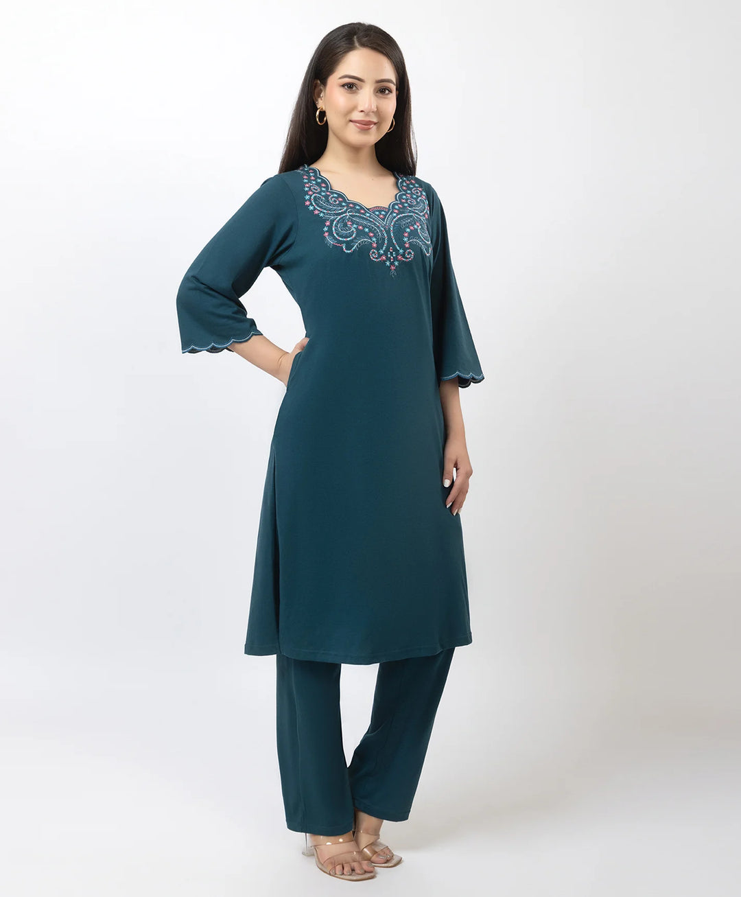 Straight-Cut Embroidered Kurta with Pants