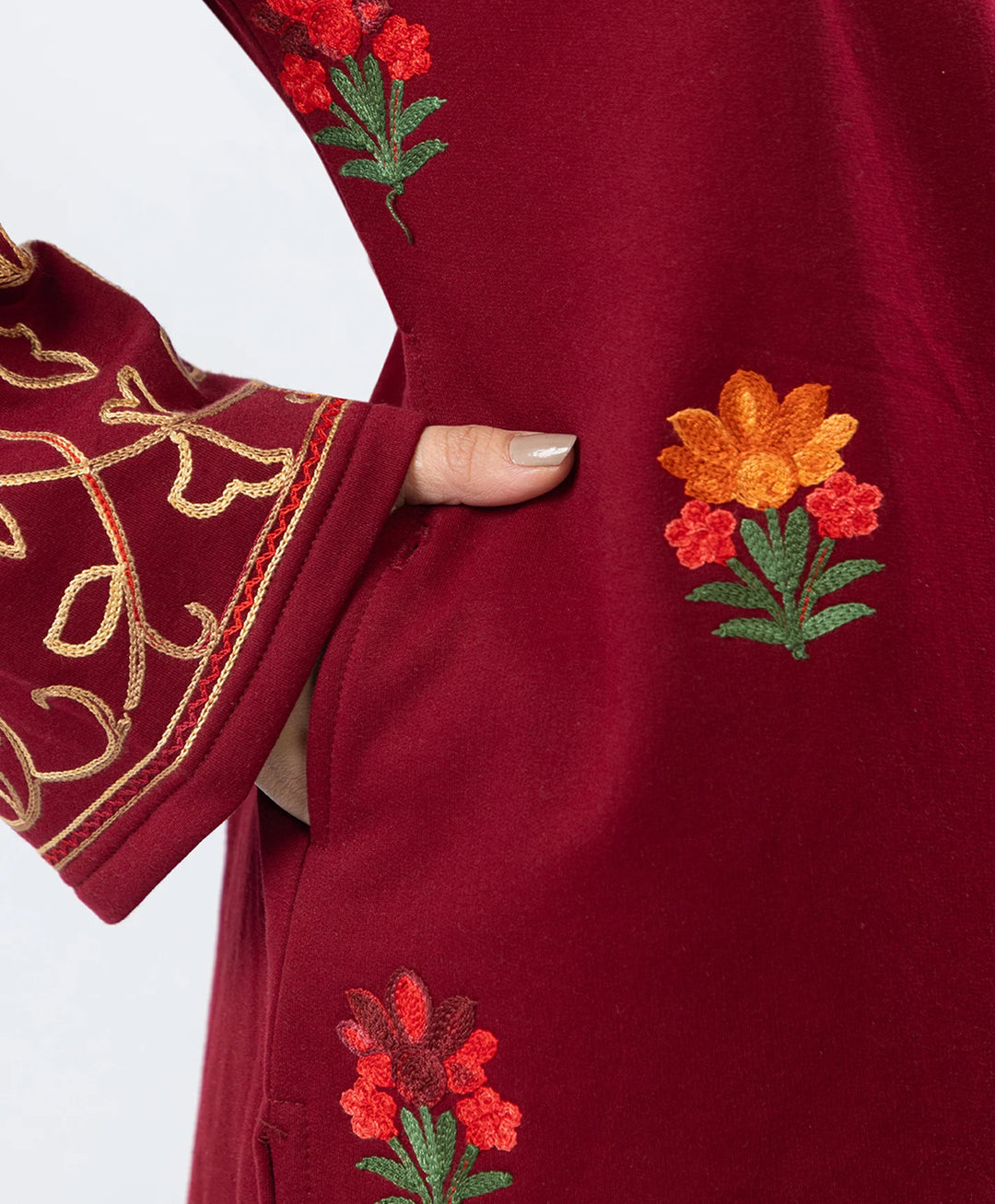 Kashmiri Floral Embroidered Fleece Kurta Set