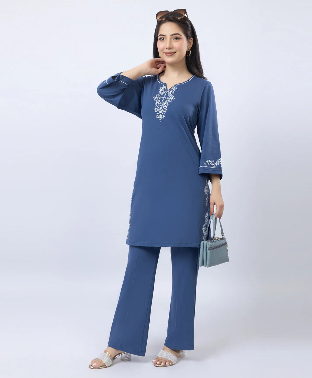 Embroidered V-Slit Straight Kurta Set