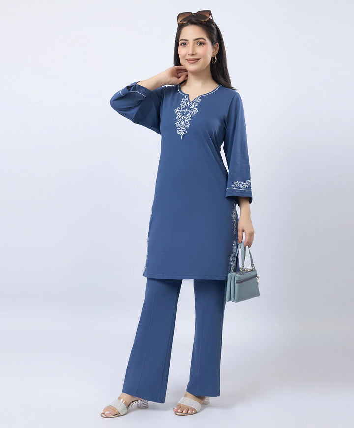 Embroidered V-Slit Straight Kurta Set