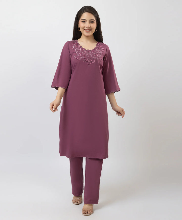 Straight-Cut Embroidered Kurta with Pants