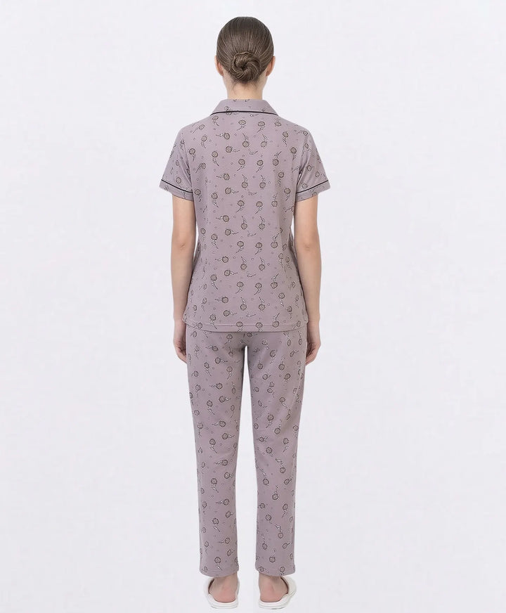 Collared Front Open Nightwear Set