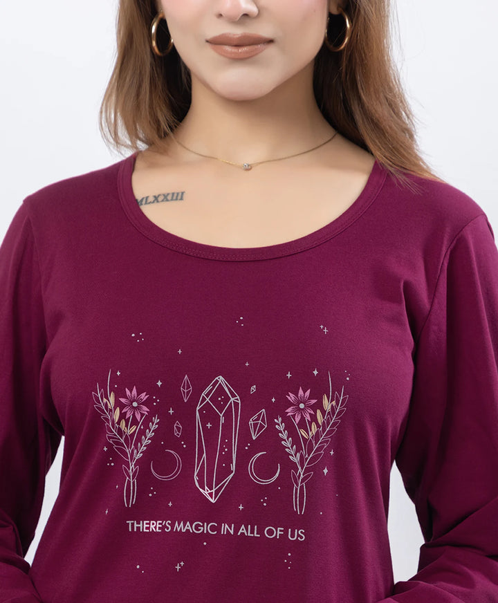 Classic Comfort Fit Printed Full-Sleeve Night Suit