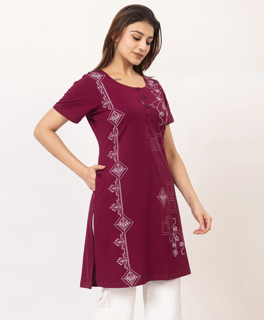 Abstract Botanical Long Top
