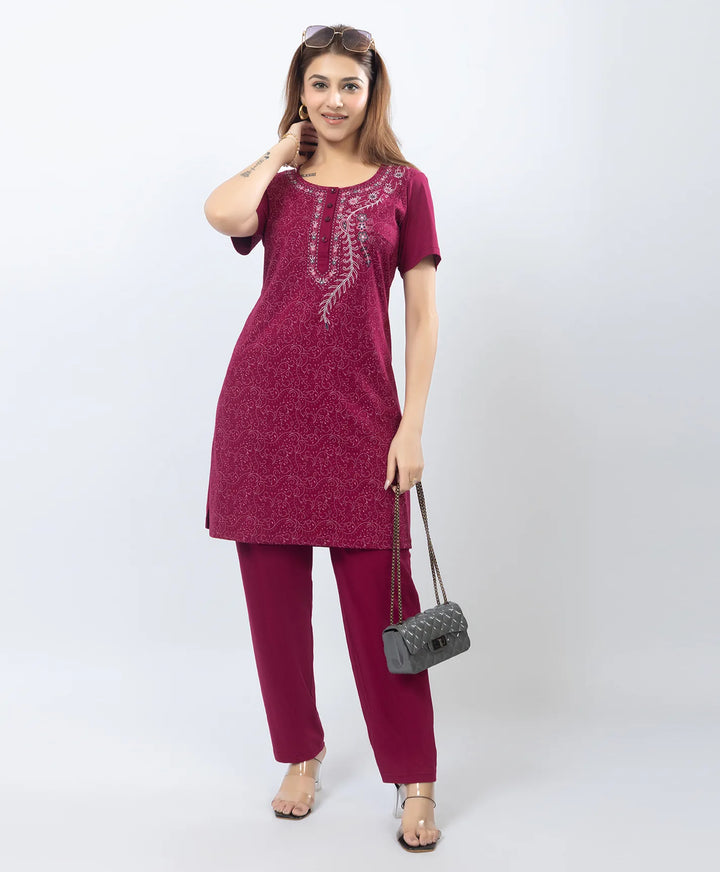 Premium Floral Detail Embroidered Printed Kurta Set