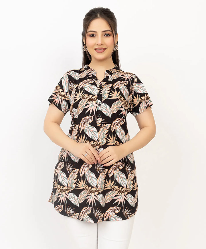 Floral Print Short Sleeve Tunic Kurti