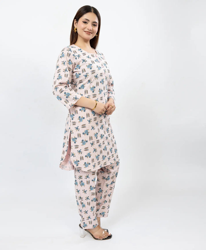 Quarter Sleeve Printed Cotton Kurta with Straight Pant Set