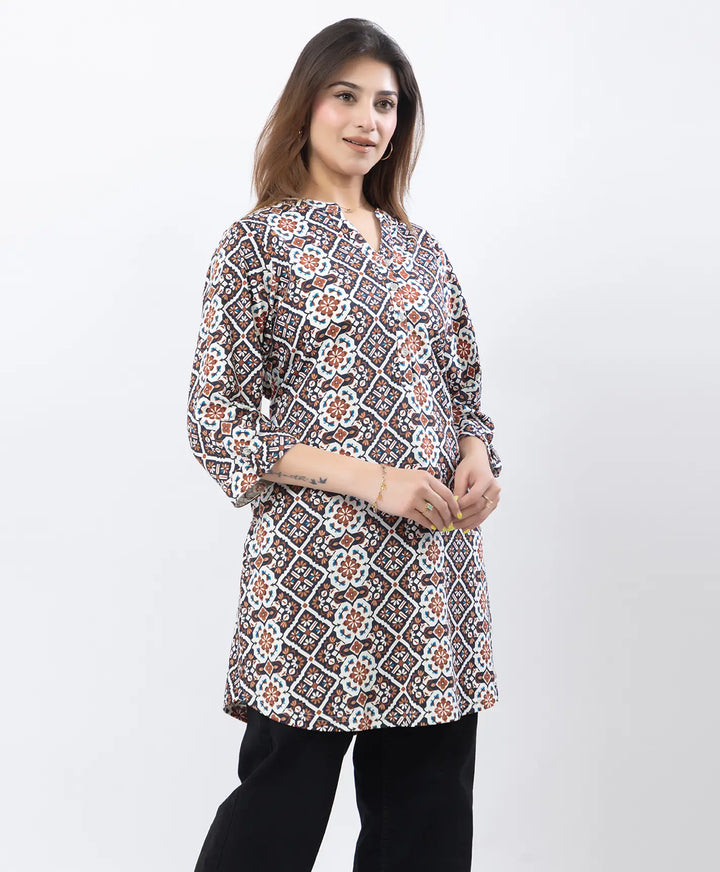 Floral Print Three-Quarter Sleeve Short Kurti