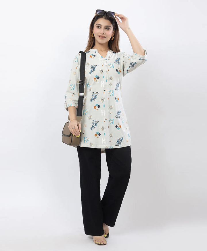 Floral Print Three-Quarter Sleeve Short Kurti