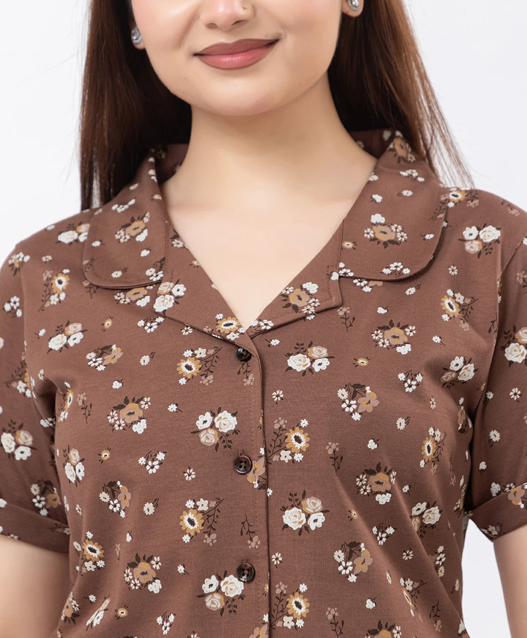 Floral Charm Front Open Night Suit