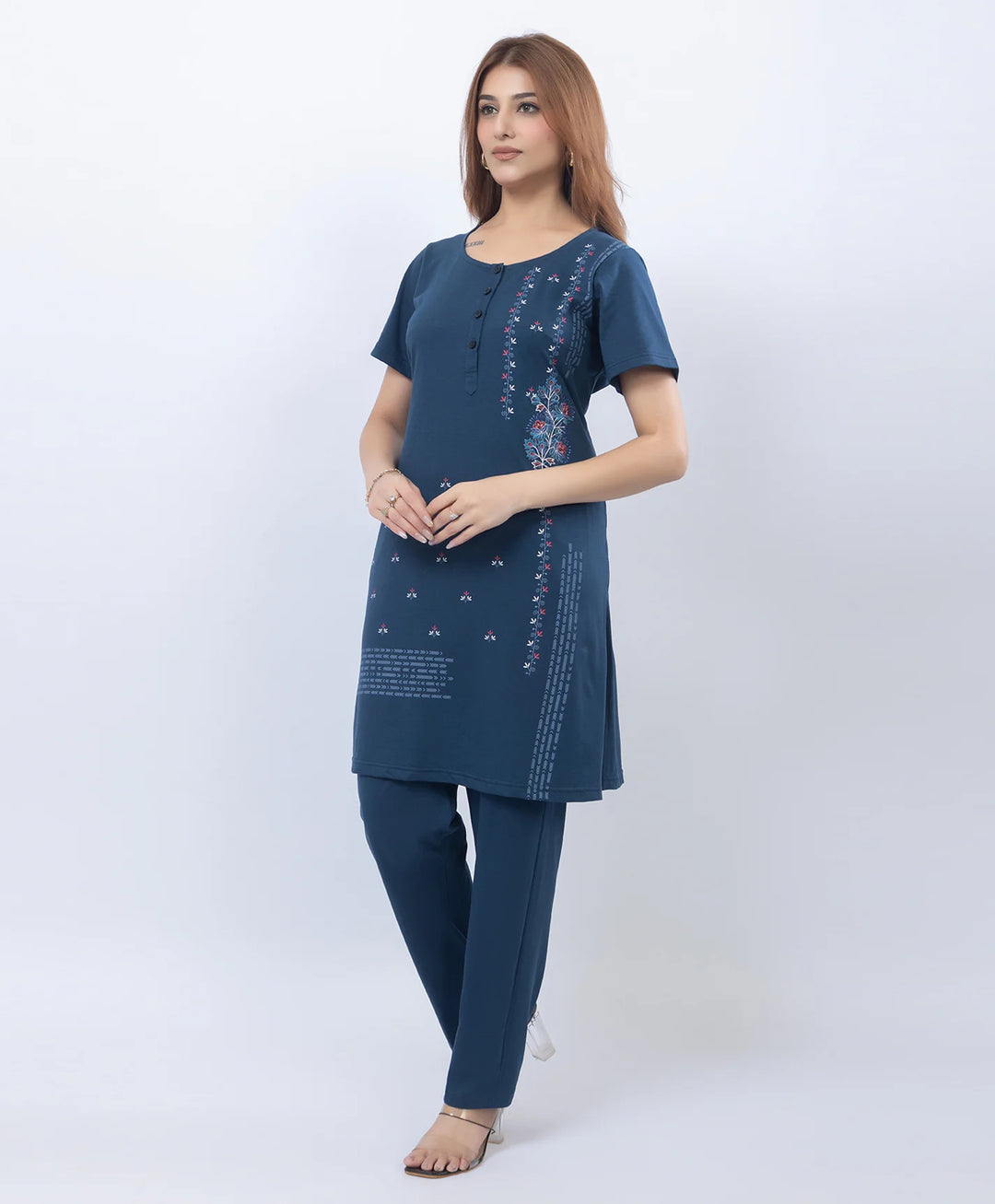 Premium Floral Detail Embroidered Printed Kurta Set