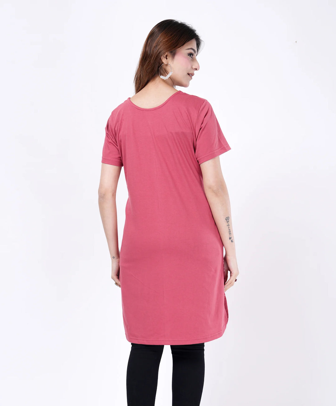 Elegant Printed Button-Neck Straight Long Top