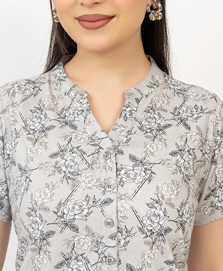 Floral Print Short Sleeve Tunic Kurti