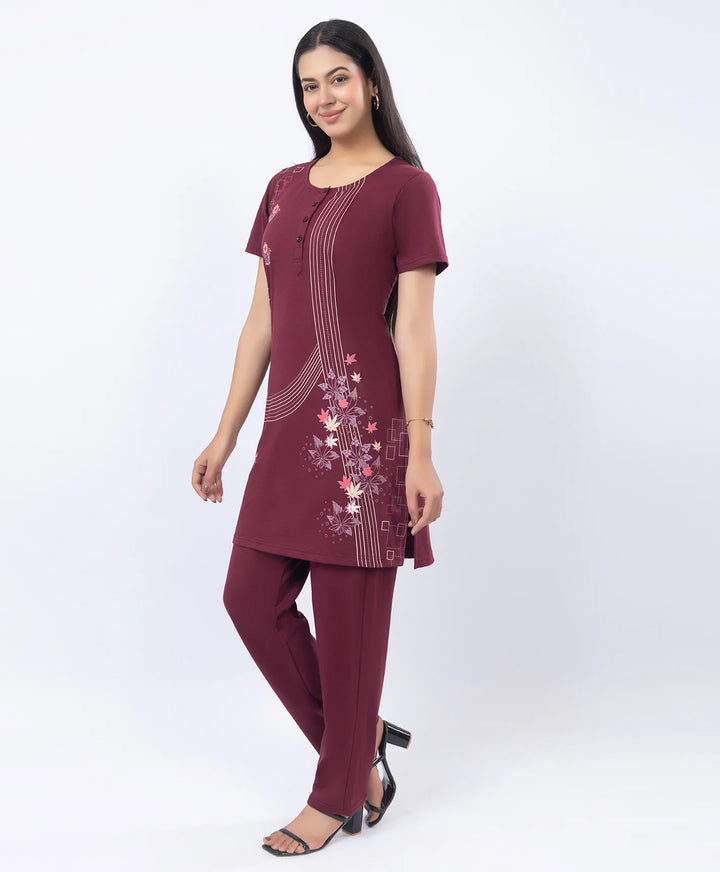 Printed Straight Kurta with Round Neck & Straight Pants Set