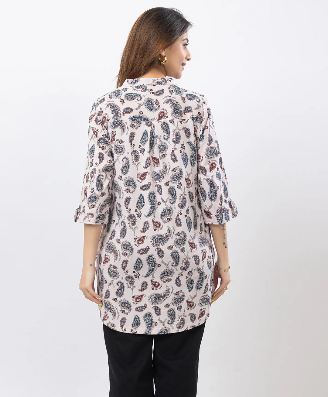 Floral Print Three-Quarter Sleeve Short Kurti