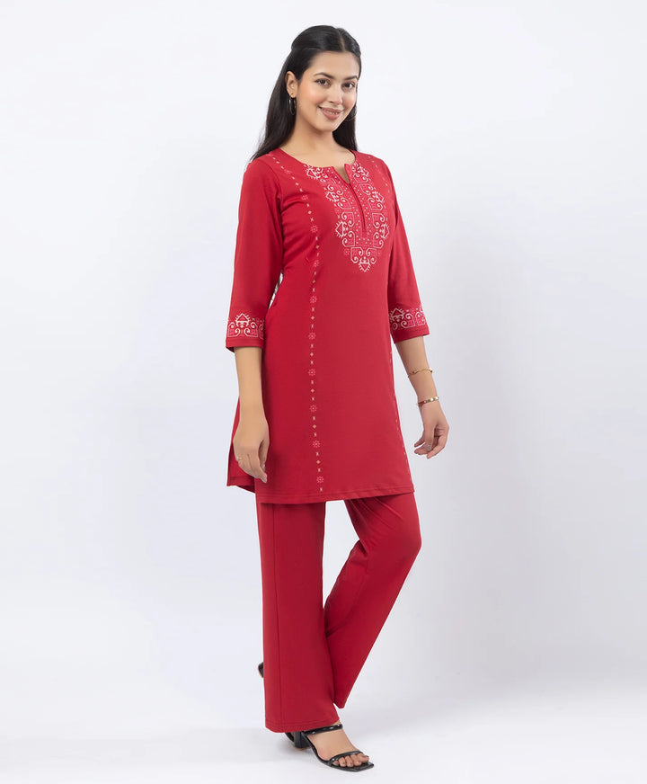 Embroidered-Style Printed Kurta Set