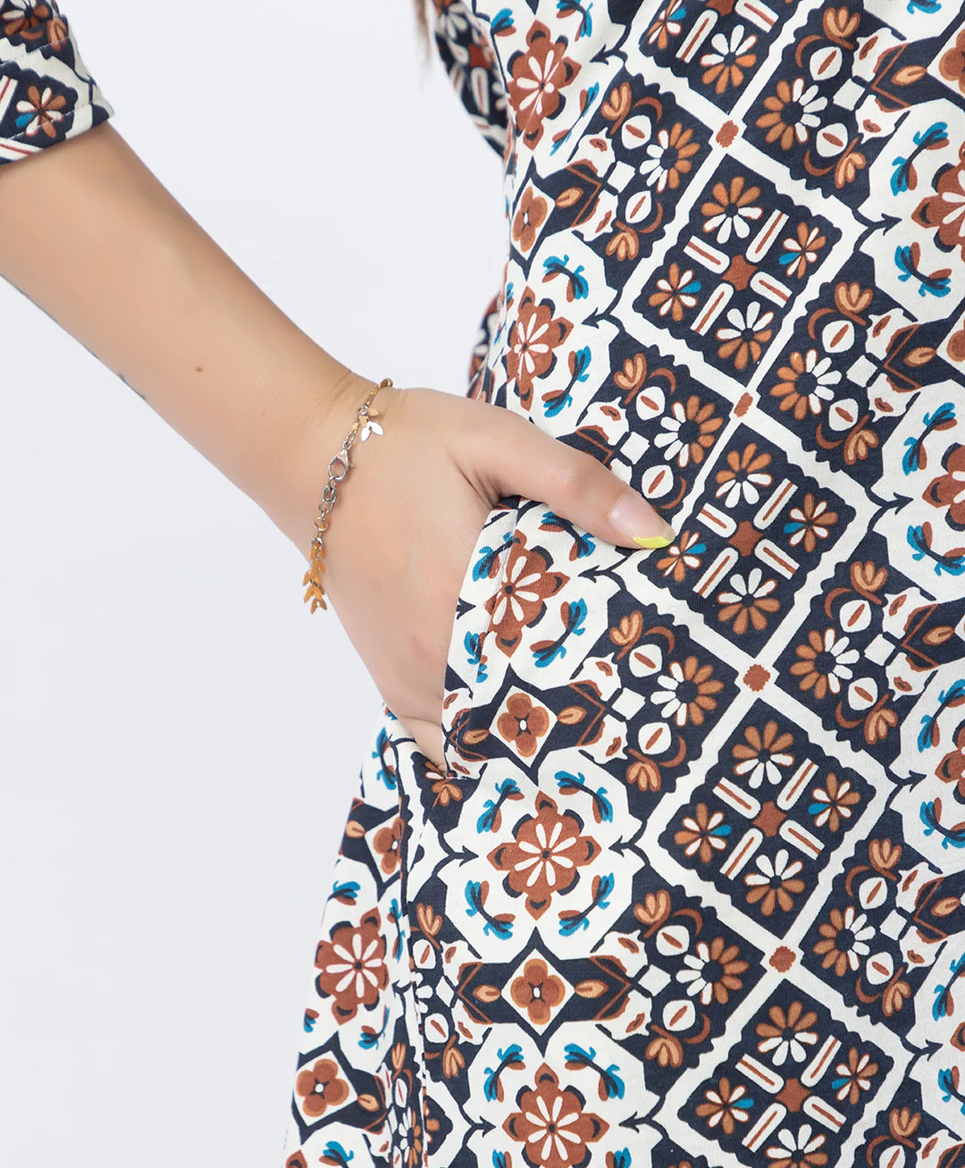 Floral Print Three-Quarter Sleeve Short Kurti
