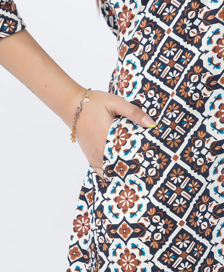 Floral Print Three-Quarter Sleeve Short Kurti