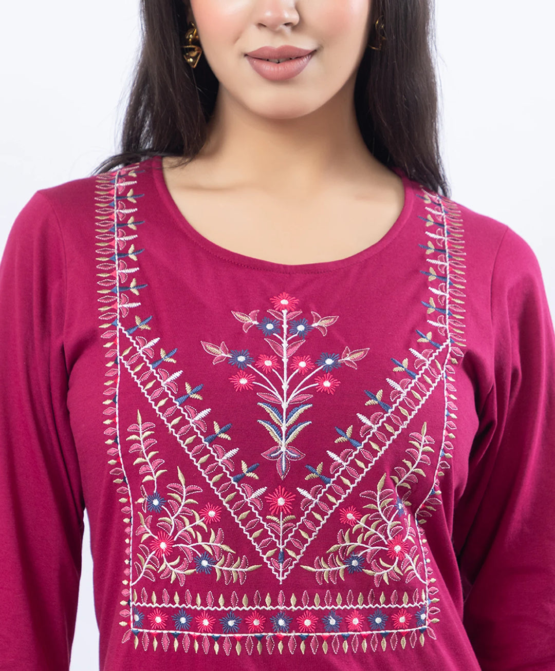 Premium Round Neck Embroidered Straight-Fit Co-Ord Set