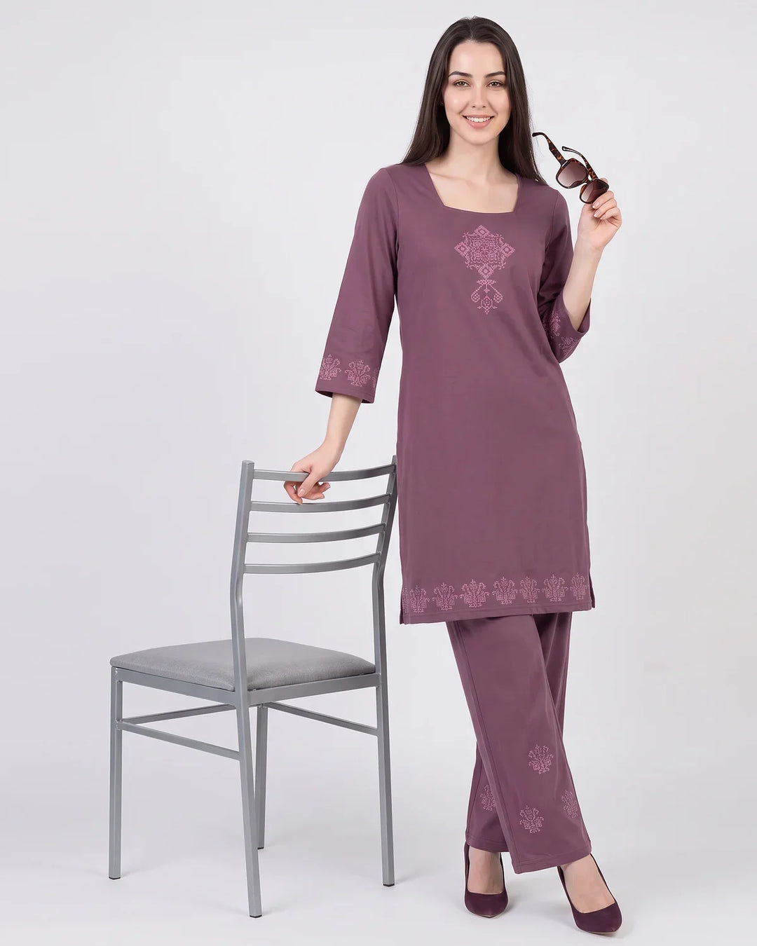 Soft Geometric Long Kurta Set