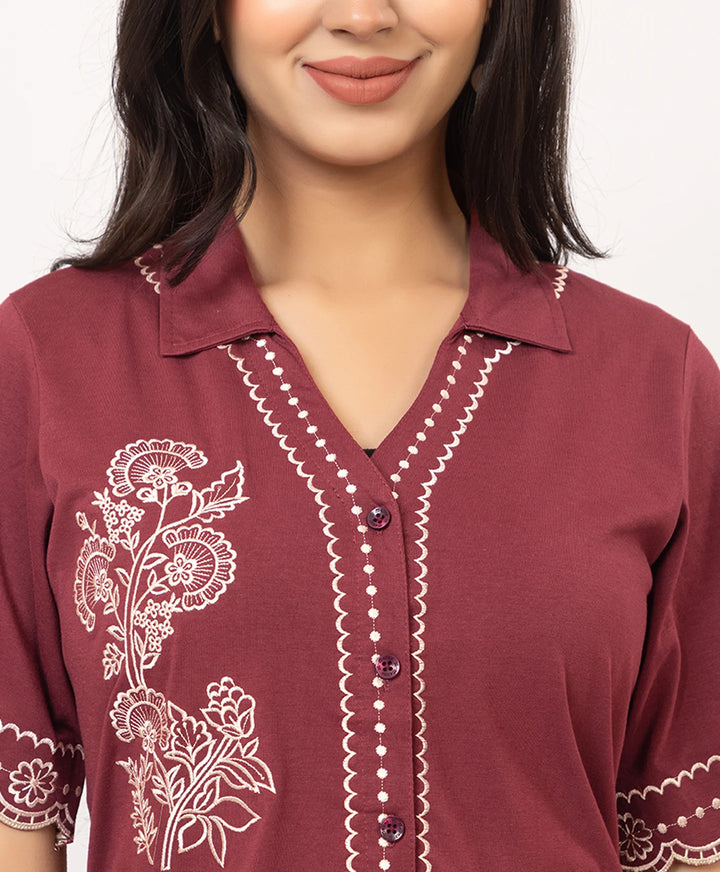Elegant Embroidered Front-Open Co-Ord Set
