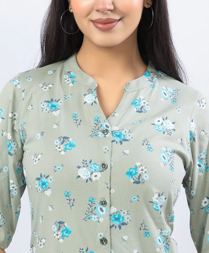 Front-Open Printed Wide-Leg Night Suit