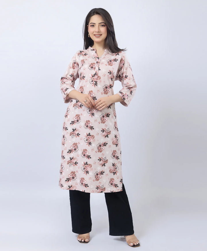 Floral Print Straight Silhouette Long Kurti