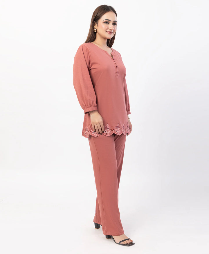 Floral Cut Work Hem Kurta Set with fitted Cuffed Sleeves