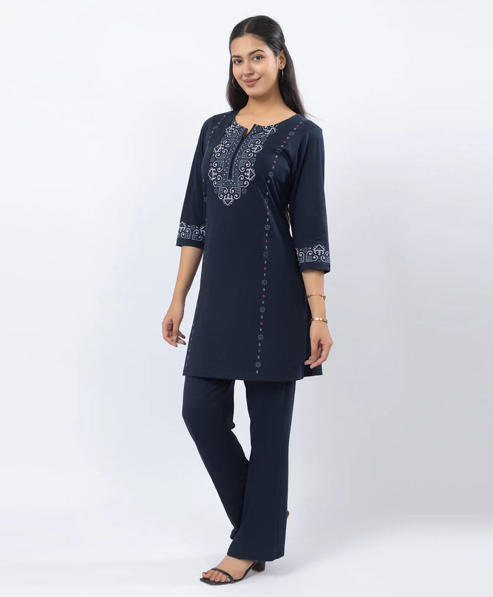 Embroidered-Style Printed Kurta Set