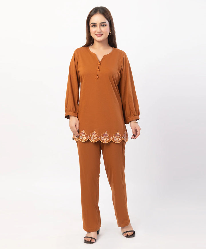 Floral Cut Work Hem Kurta Set with fitted Cuffed Sleeves