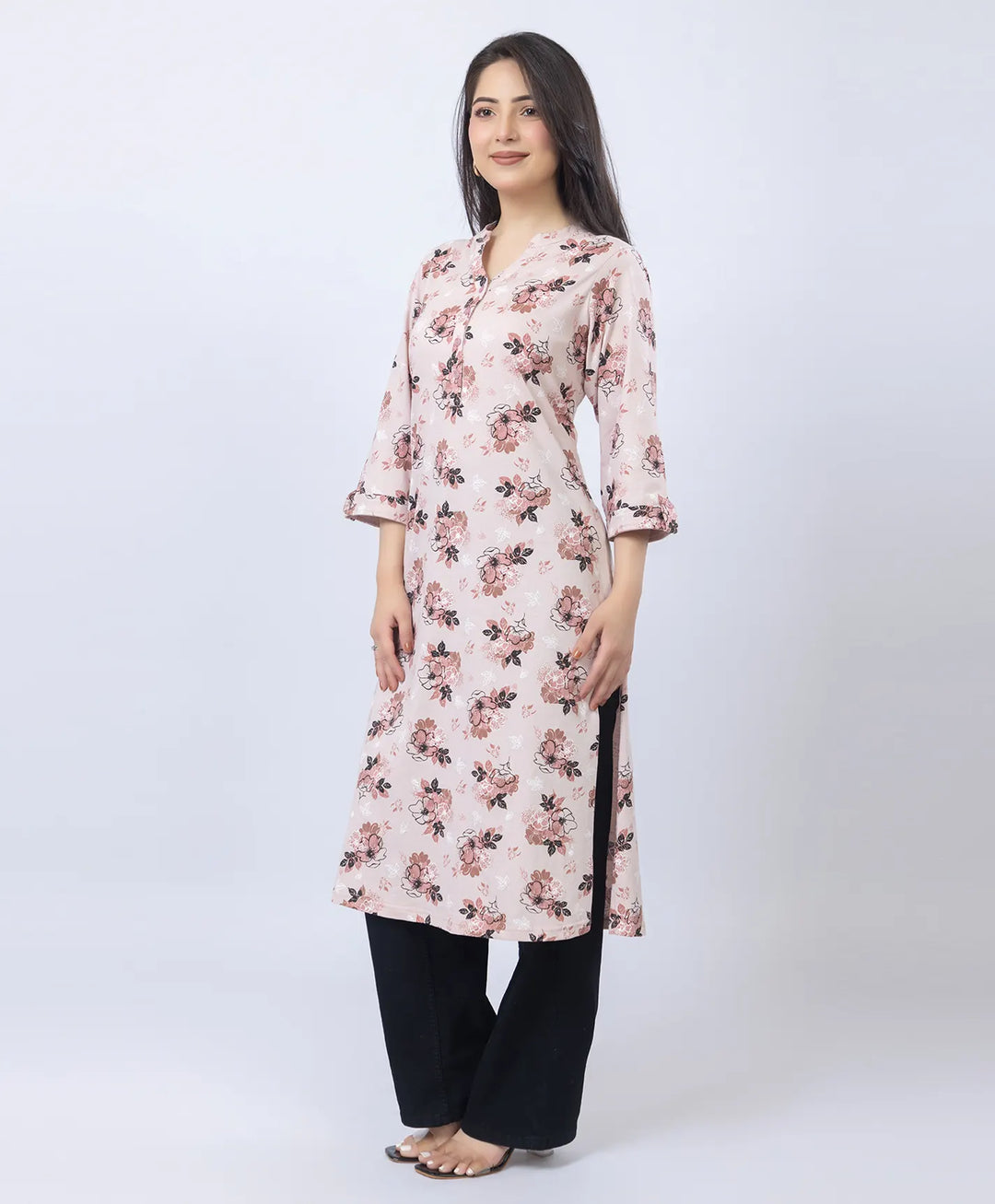 Floral Print Straight Silhouette Long Kurti